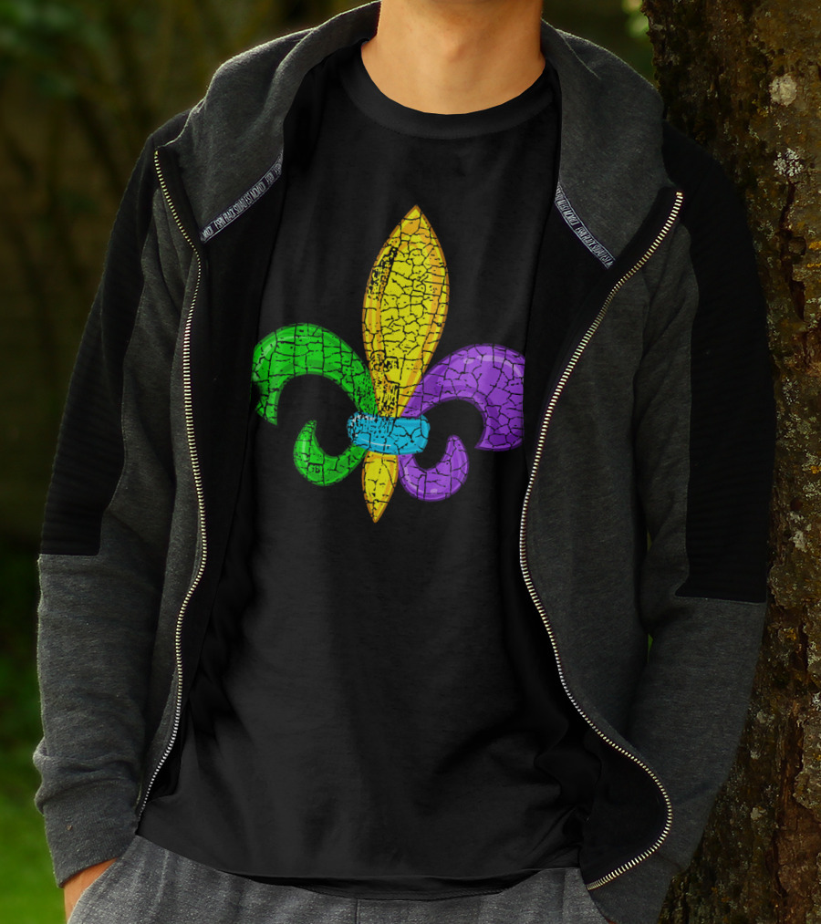 Fleur De Lis Mardi Gras Cute Fat Tuesday Cracked Texture T-Shirt