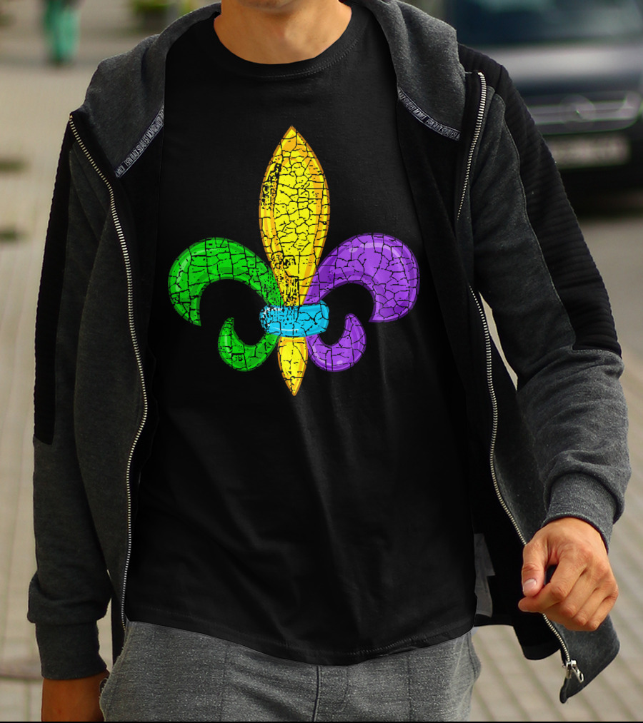 Fleur De Lis Mardi Gras Cute Fat Tuesday Cracked Texture T-Shirt