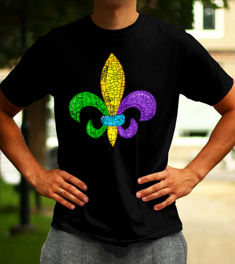 Fleur De Lis Mardi Gras Cute Fat Tuesday Cracked Texture T-Shirt
