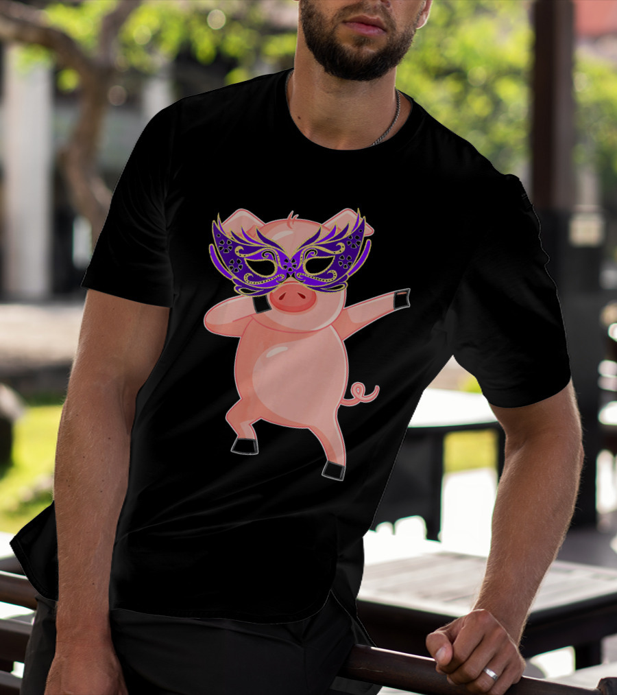 Mardi Gras Pig With Purple Mask Dabbing T-Shirt