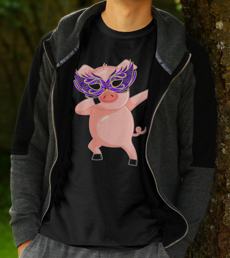 Mardi Gras Pig With Purple Mask Dabbing T-Shirt
