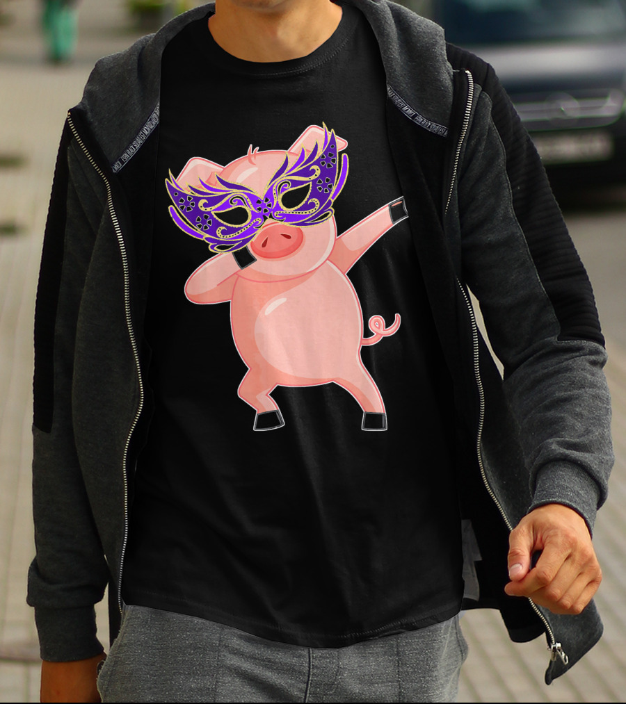 Mardi Gras Pig With Purple Mask Dabbing T-Shirt