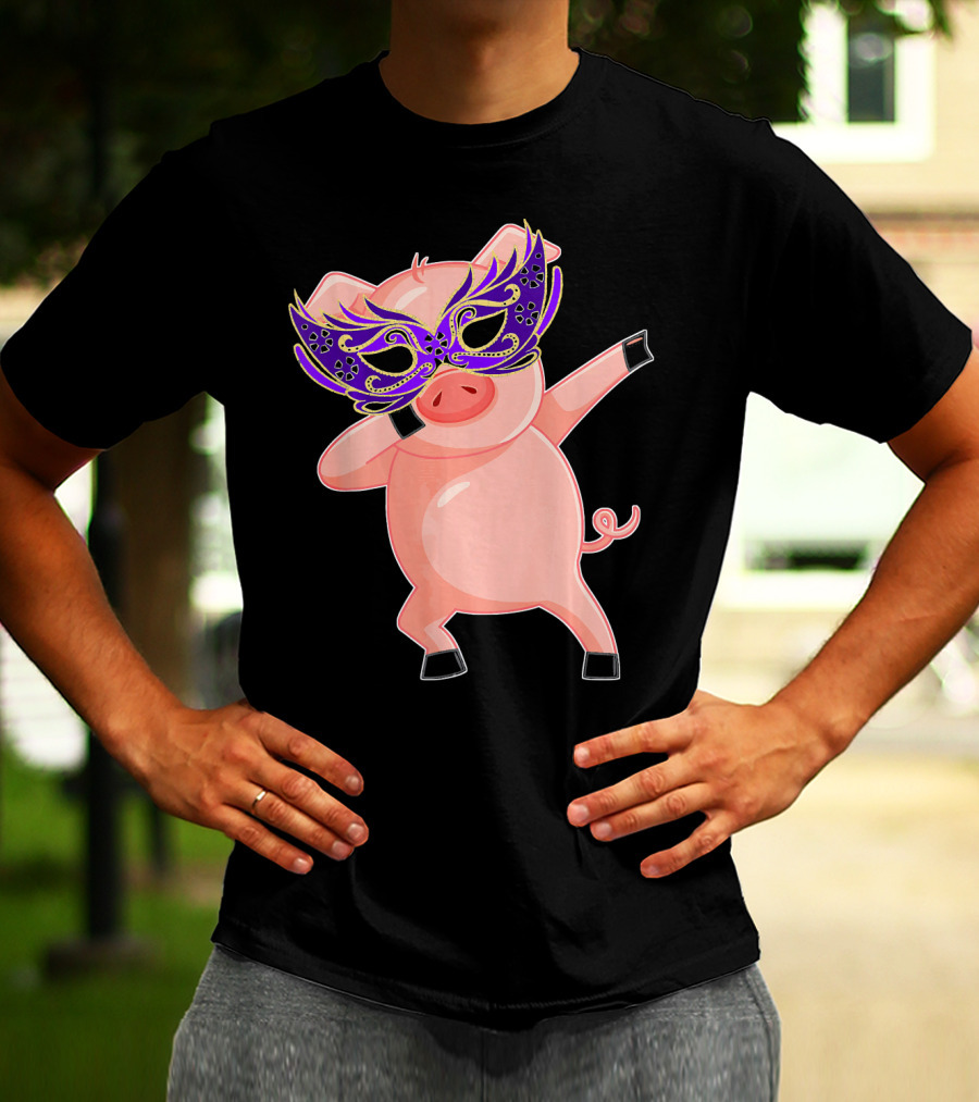Mardi Gras Pig With Purple Mask Dabbing T-Shirt