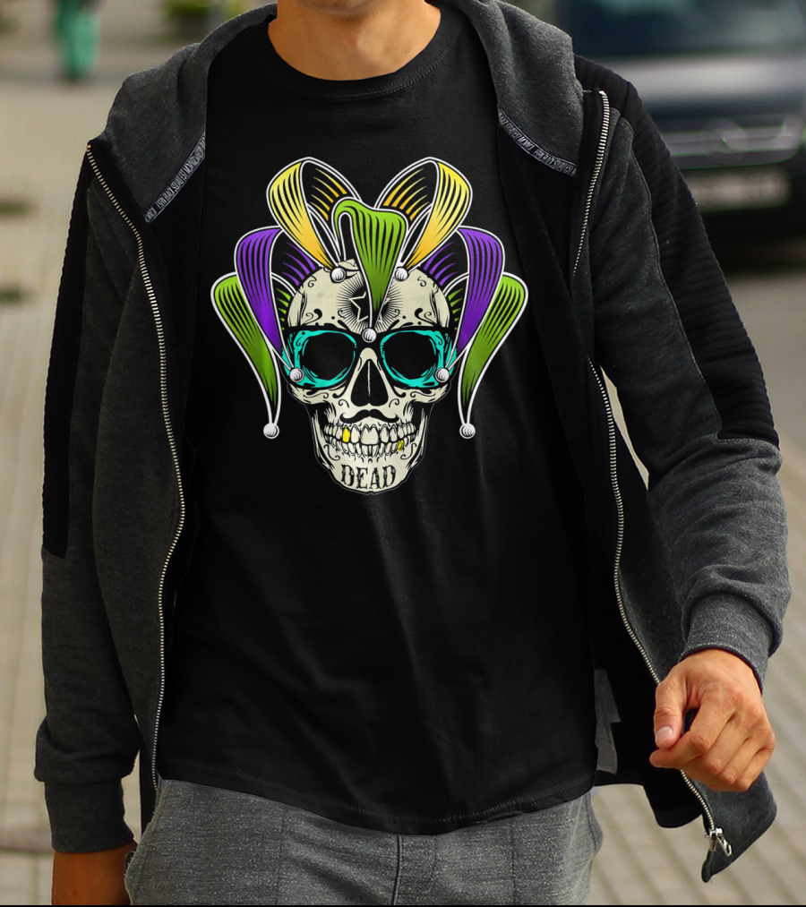 Mardi Gras Jester Skull Dead Clown Horror T-Shirt