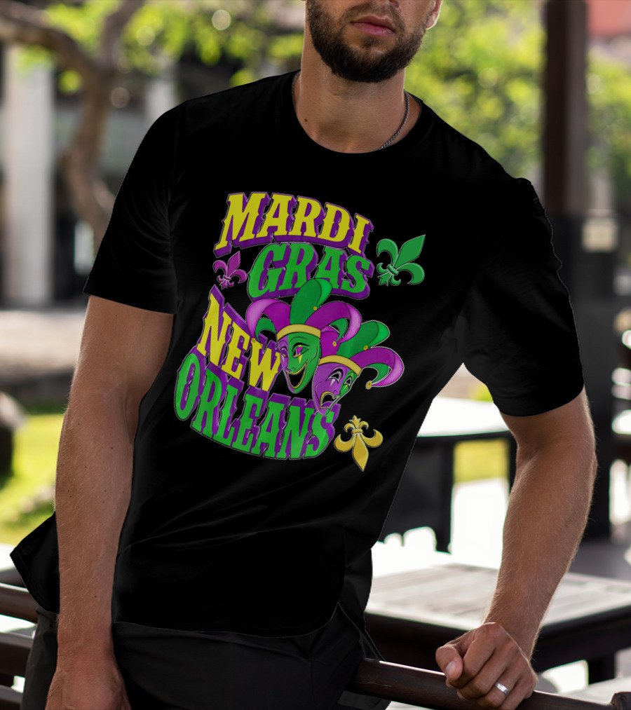 Mardi Gras Masks New Orleans Fleur-de-Lis Parade T-Shirt