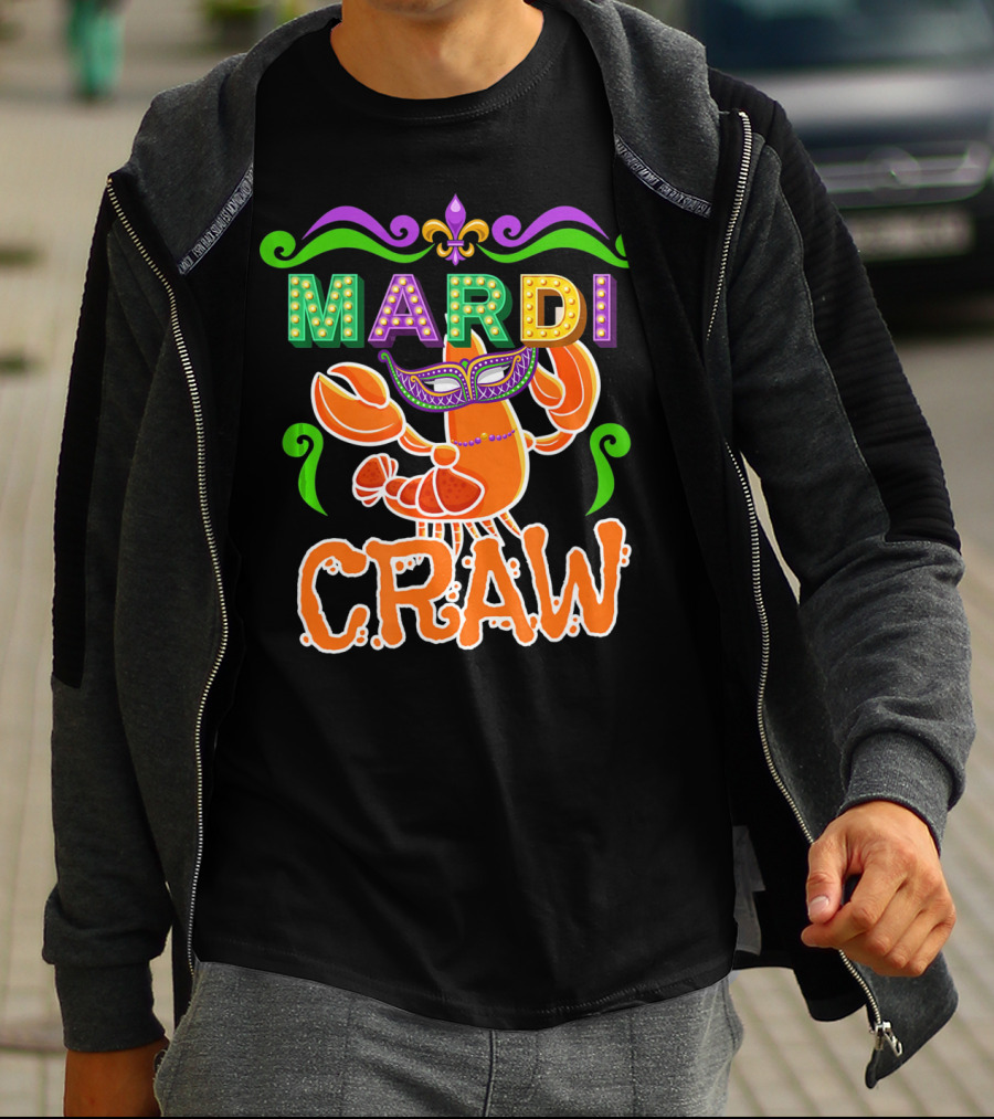 Mardi Gras Craw New Orleans Crab Mask Fleur-de-Lis T-Shirt