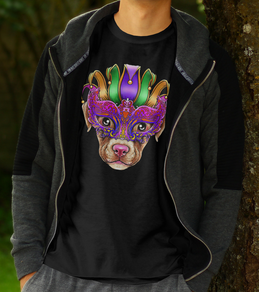 Pitbull Dog Jester Mask Mardi Gras T-Shirt