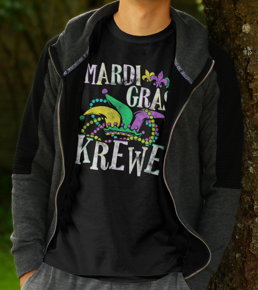 Mardi Gras Krewe Carnival Fleur-de-Lis Mask Beads T-Shirt