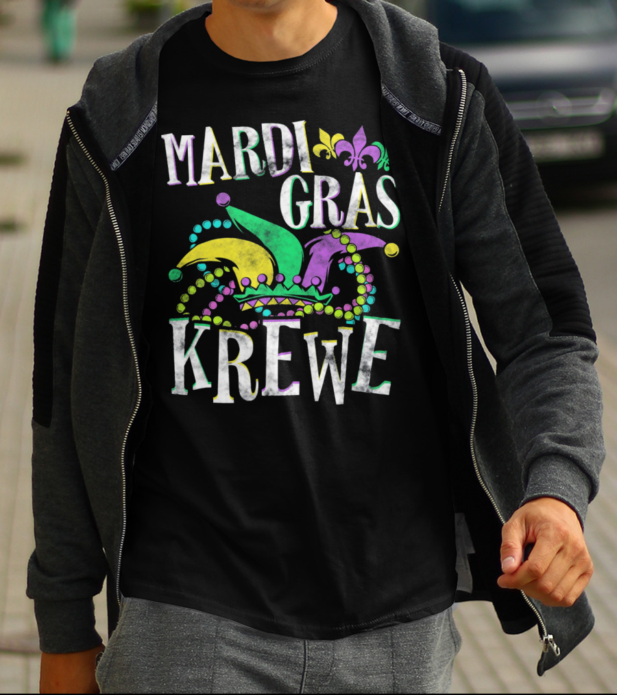 Mardi Gras Krewe Carnival Fleur-de-Lis Mask Beads T-Shirt