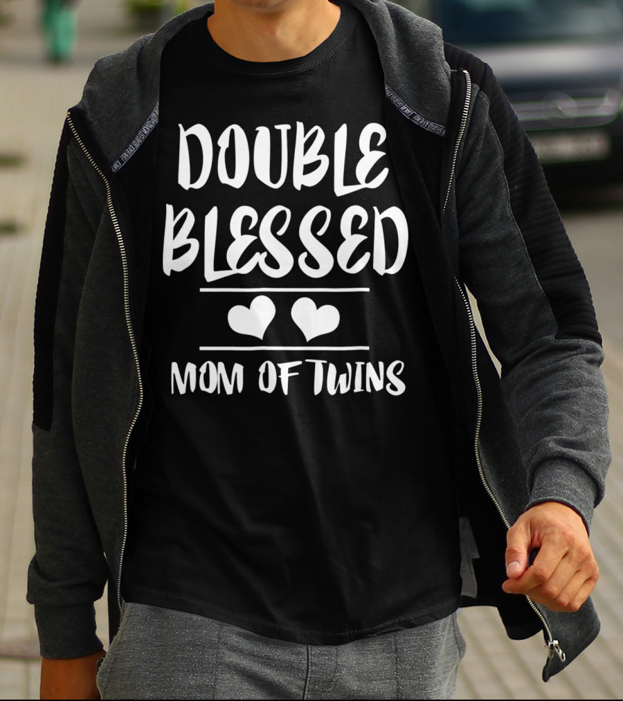 Double Blessed Mom Of Twins Heart T-Shirt