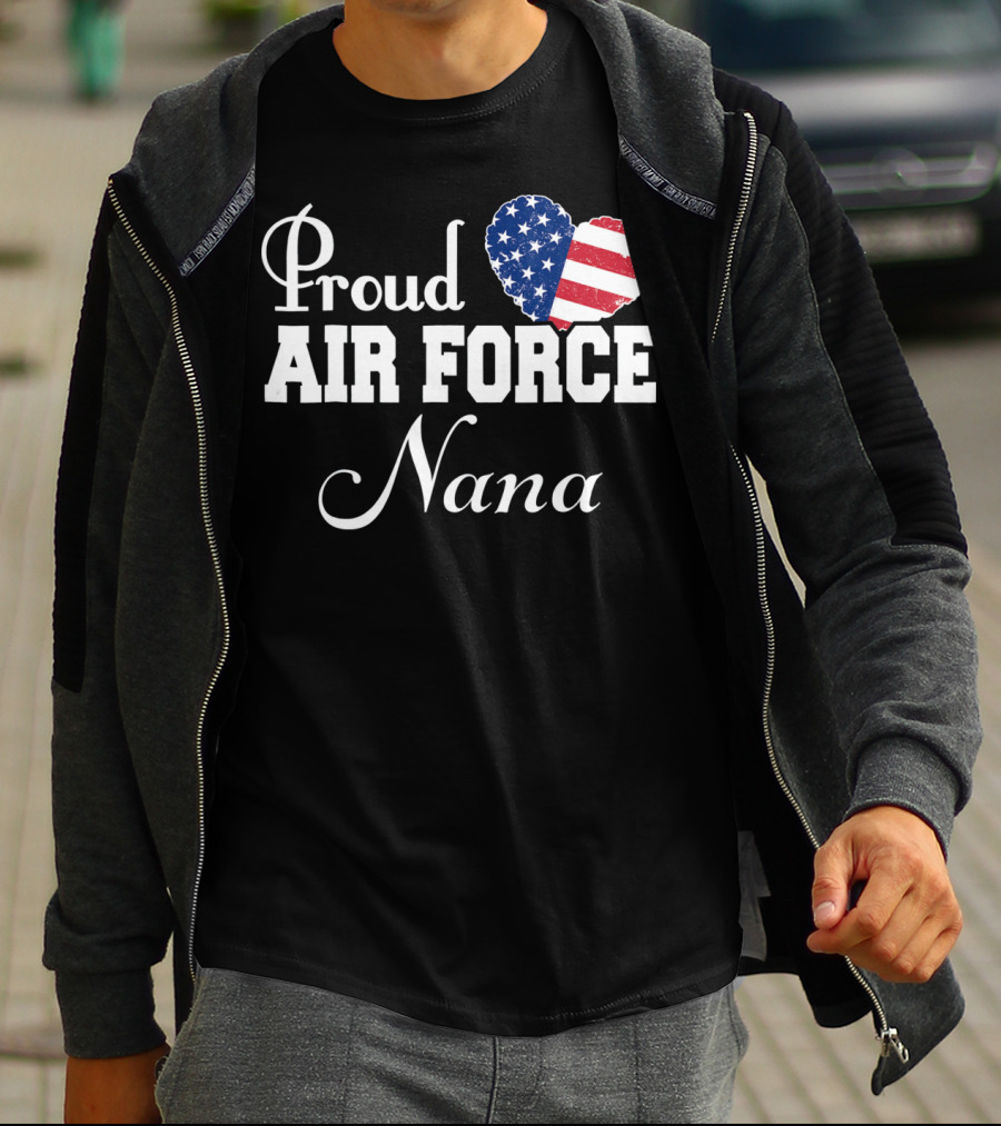 Proud Air Force Nana American Flag Heart T-Shirt