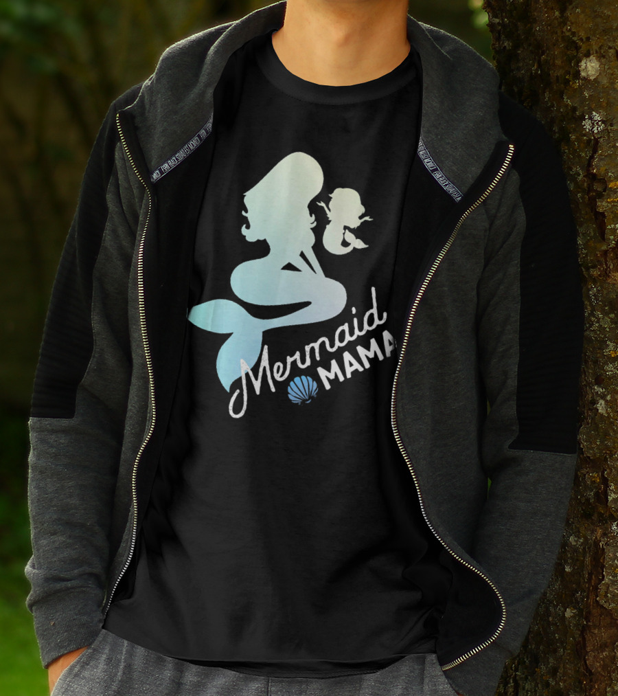 Mermaid Mama Sea Lover With Baby Silhouette And Shell T-Shirt