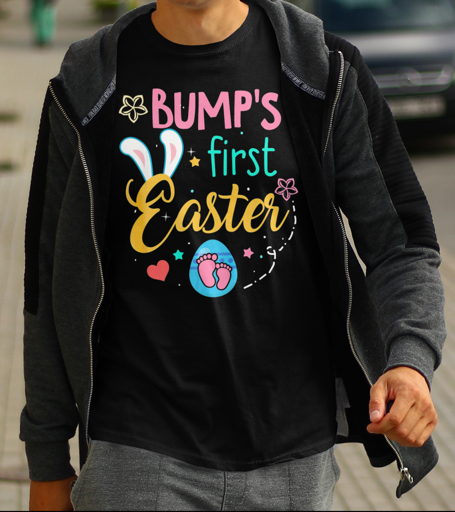 Bump's First Easter New Baby Mother Pregn Bunny Ears Hearts Flowers T-Shirt