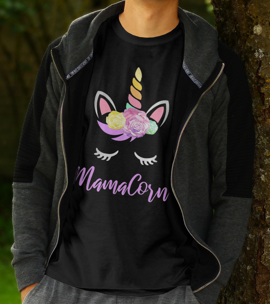Mamacorn Unicorn Floral Roses Horn Ears And Lashes T-Shirt