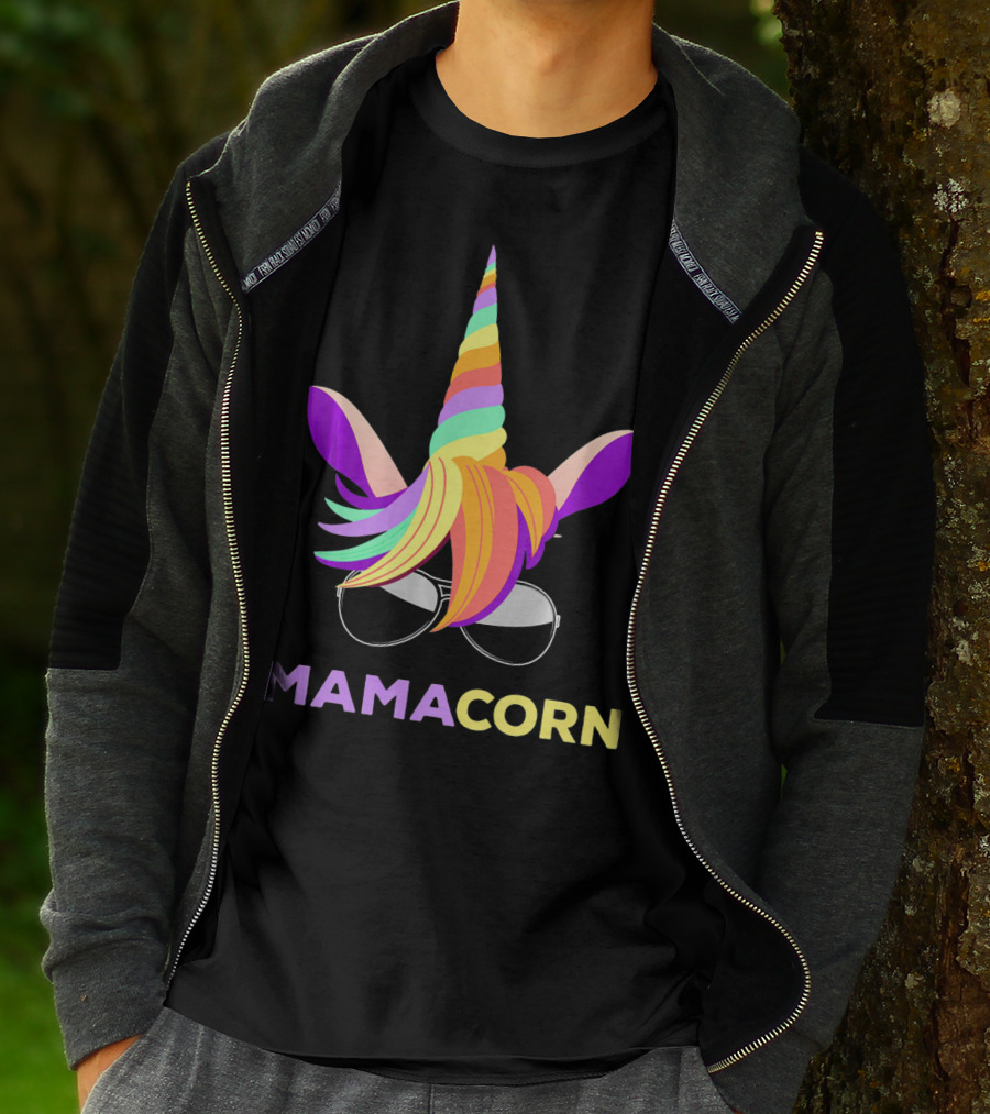 Mamacorn Unicorn Mom With Sunglasses Rainbow Horn T-Shirt