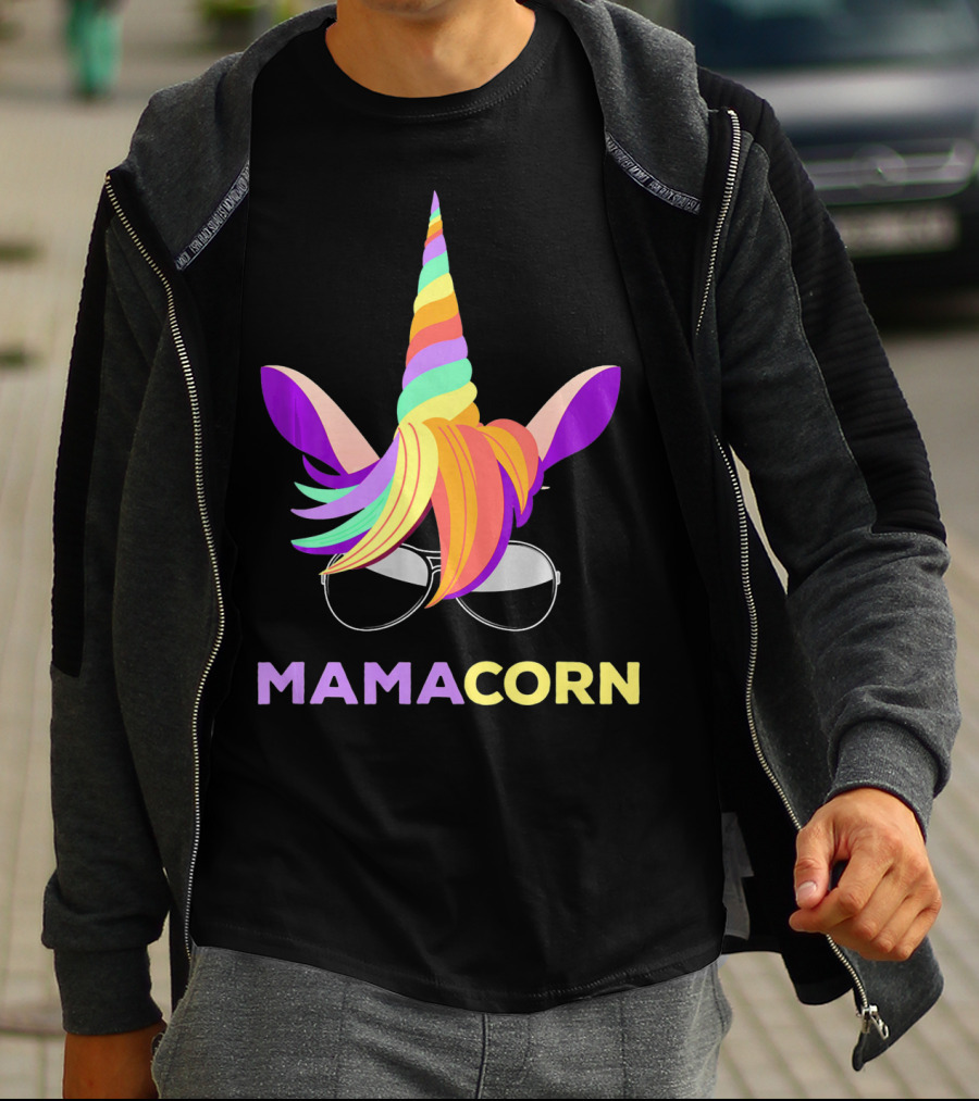 Mamacorn Unicorn Mom With Sunglasses Rainbow Horn T-Shirt