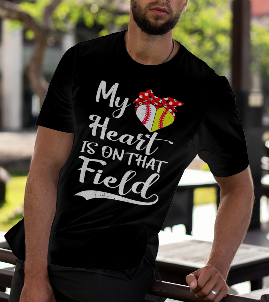 My Heart Is On That Field Baseball With Bandana Heart T-Shirt