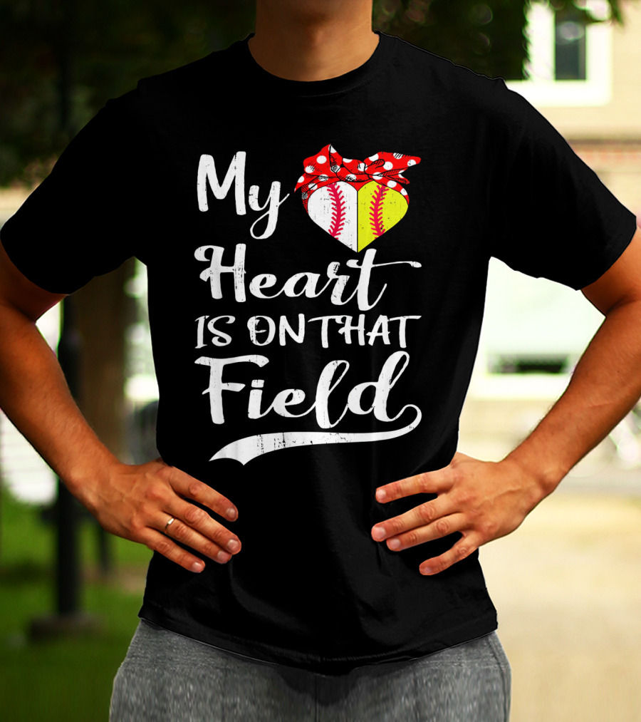 My Heart Is On That Field Baseball With Bandana Heart T-Shirt