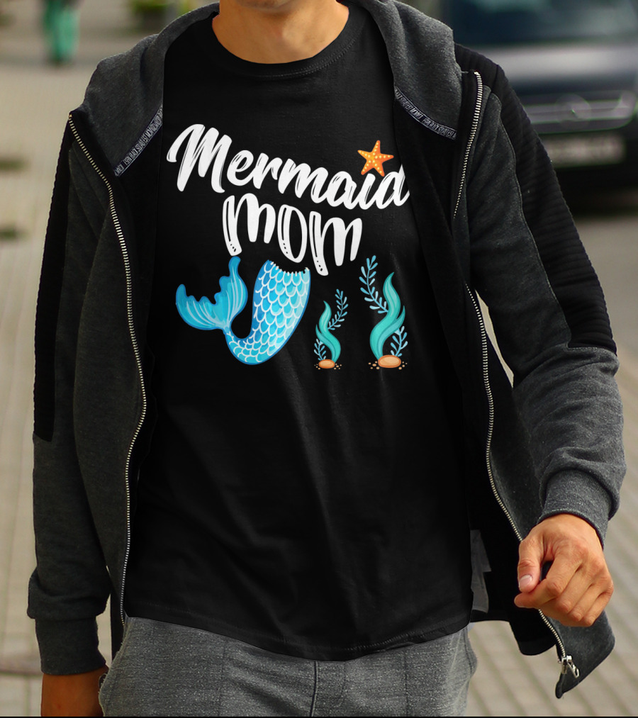 Mermaid Mom Starfish Tail Seashell Party Cute Out T-Shirt