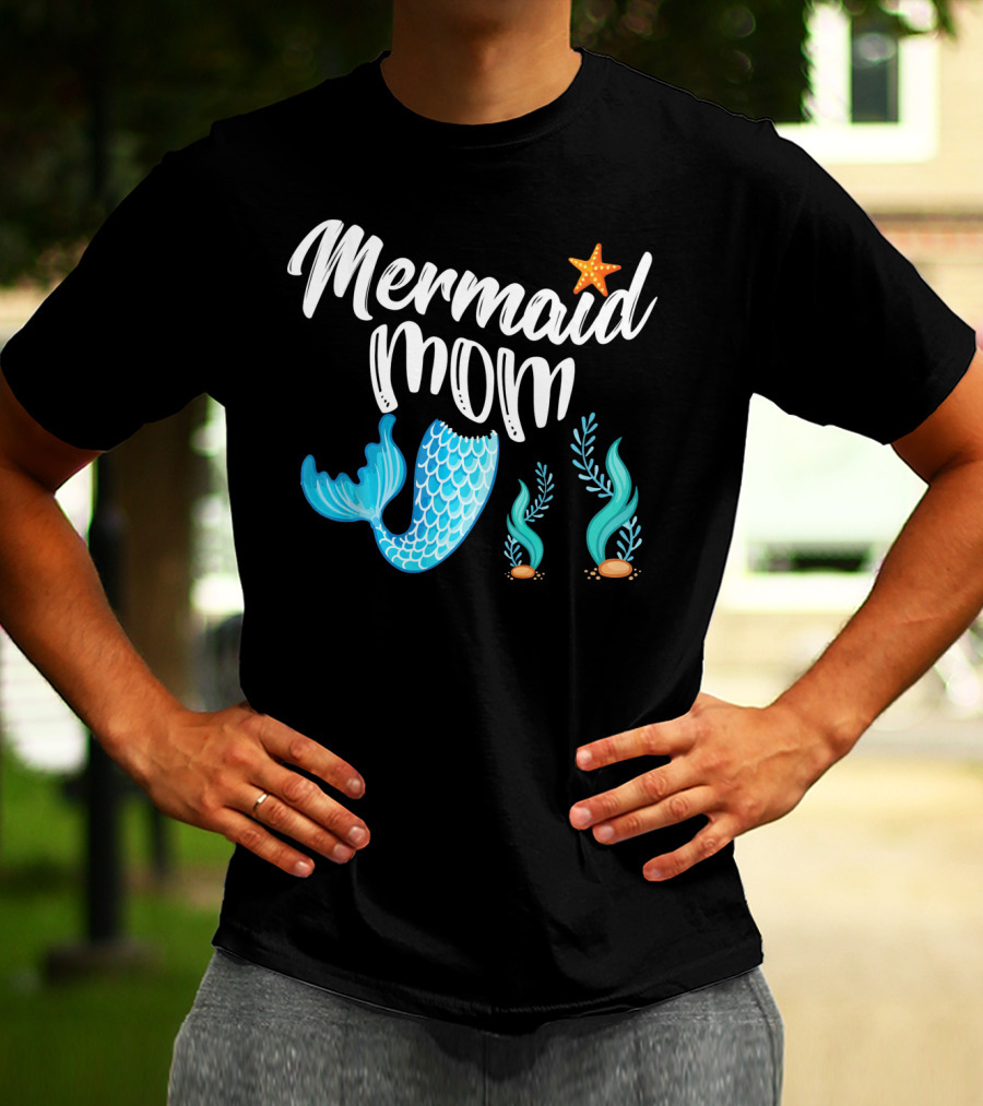 Mermaid Mom Starfish Tail Seashell Party Cute Out T-Shirt