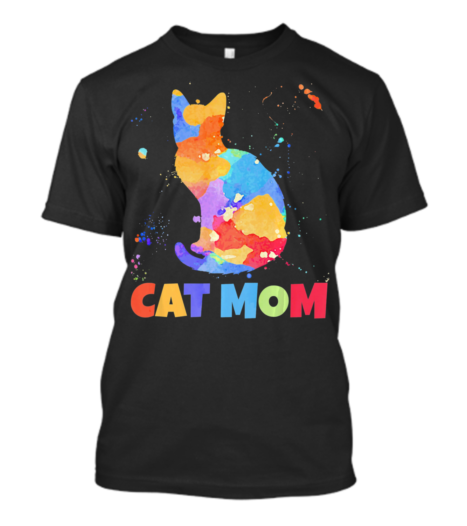 CAT MOM Colorful Watercolor Silhouette With Splash T-Shirt