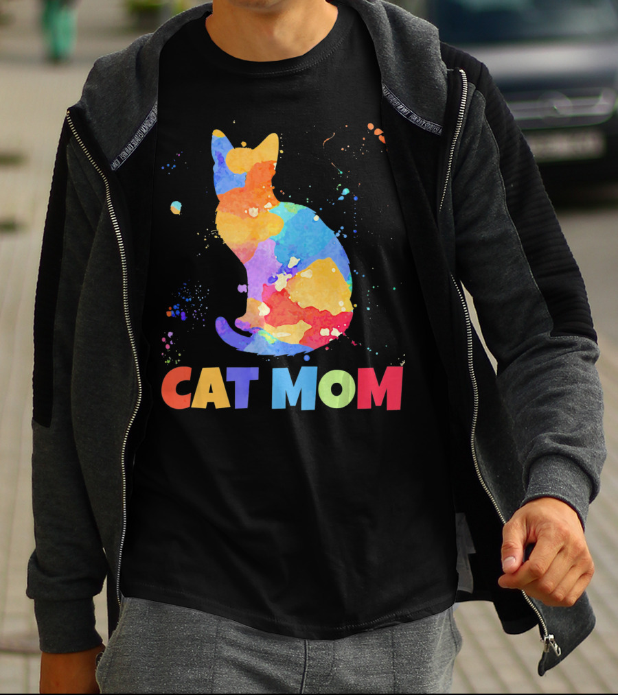 CAT MOM Colorful Watercolor Silhouette With Splash T-Shirt