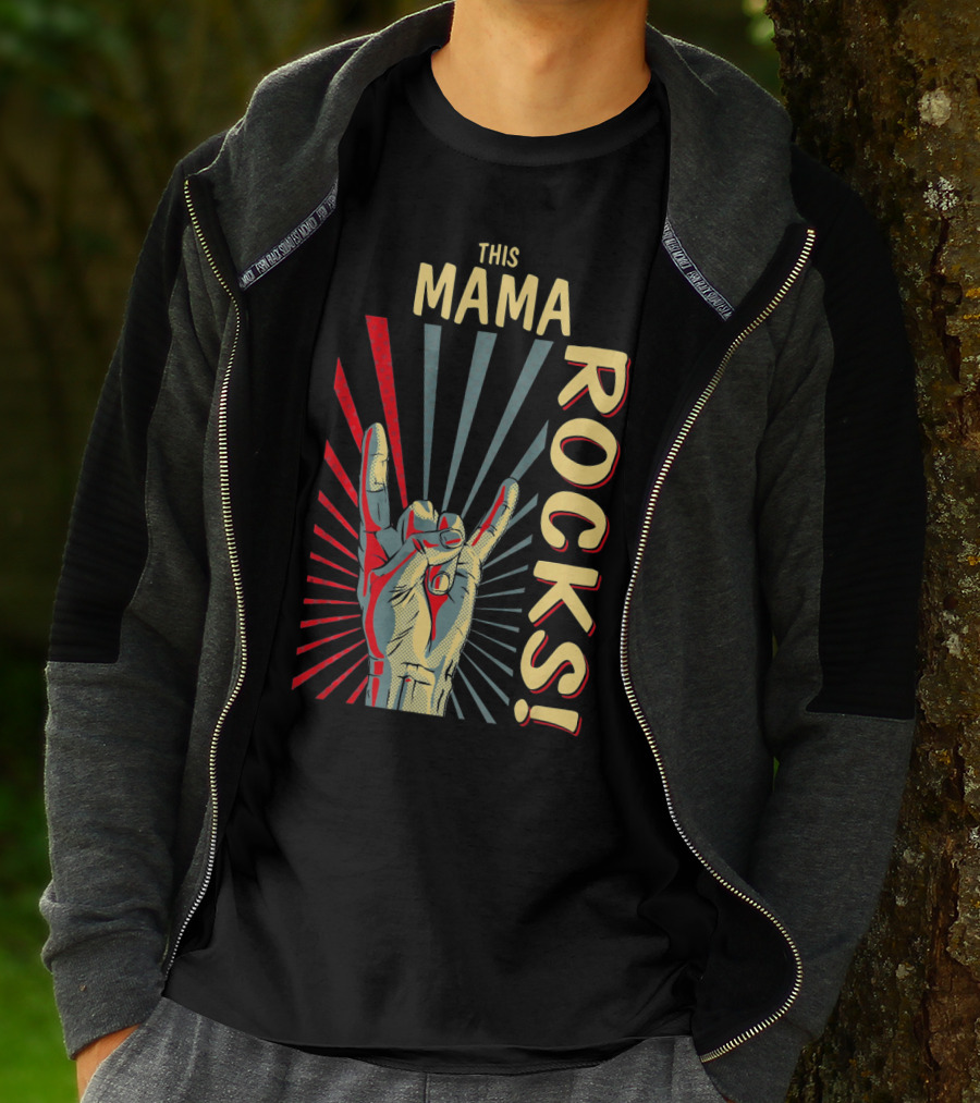 This Mama Rocks Vintage Retro Hand Gesture Concert T-Shirt