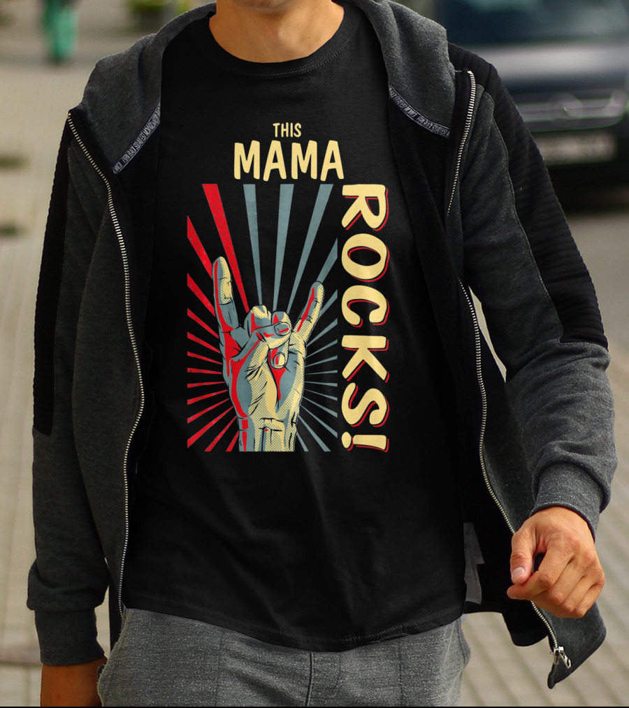 This Mama Rocks Vintage Retro Hand Gesture Concert T-Shirt