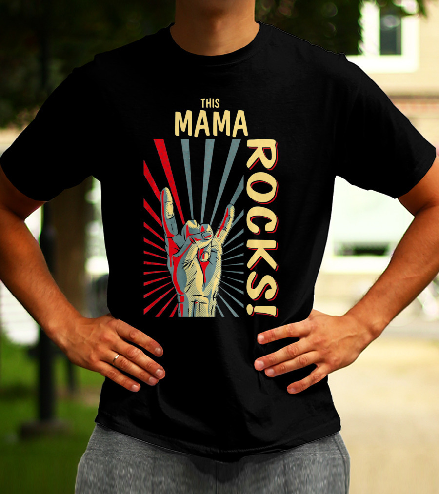 This Mama Rocks Vintage Retro Hand Gesture Concert T-Shirt