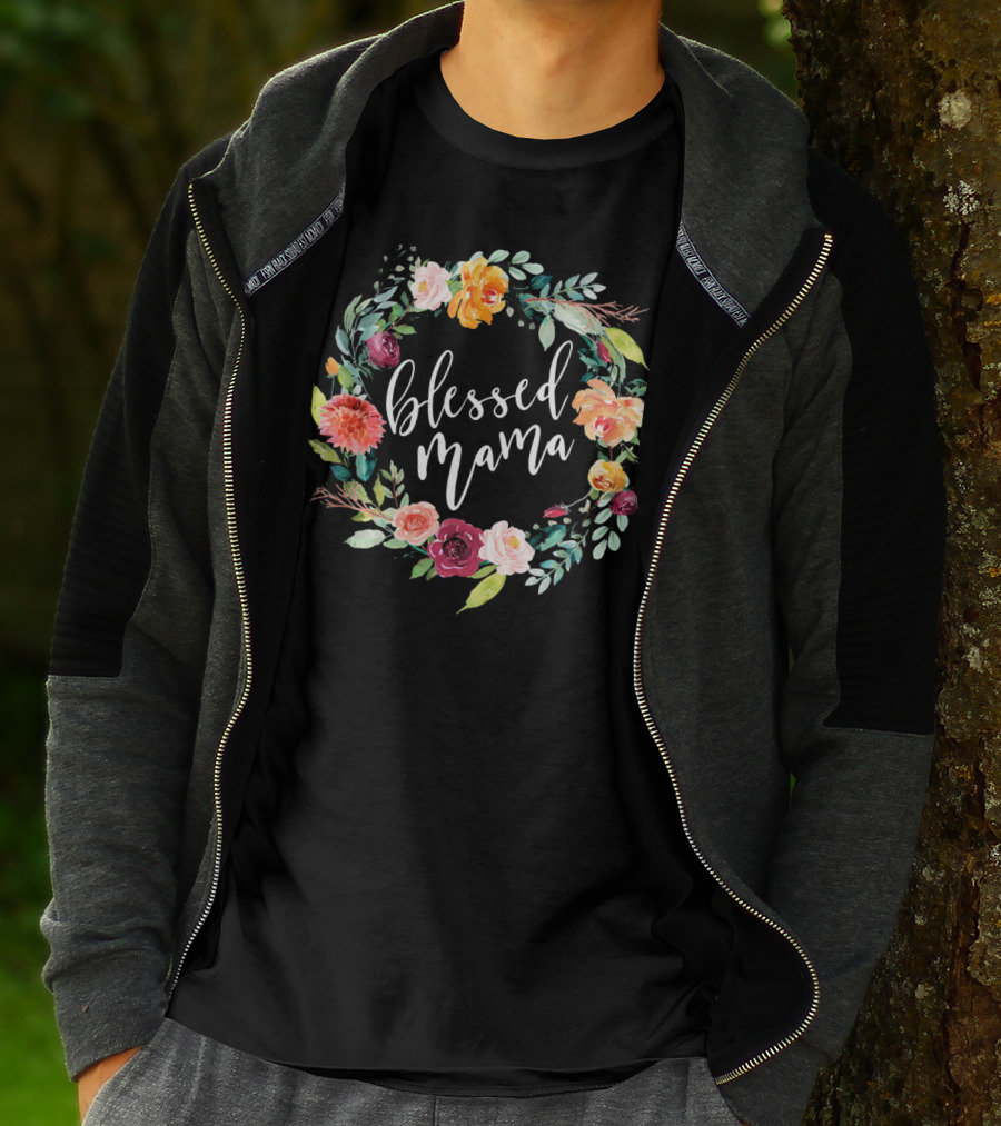 Blessed Mama Floral Wreath T-Shirt
