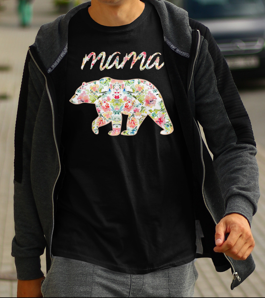 Mama Bear Floral Pattern With Colorful Flowers T-Shirt