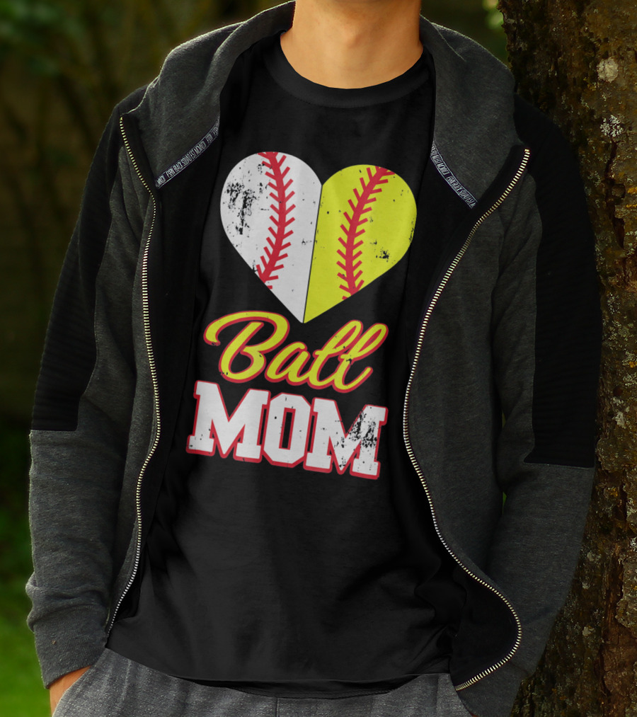 Funny Softball Mom Ball Mom Heart T-Shirt