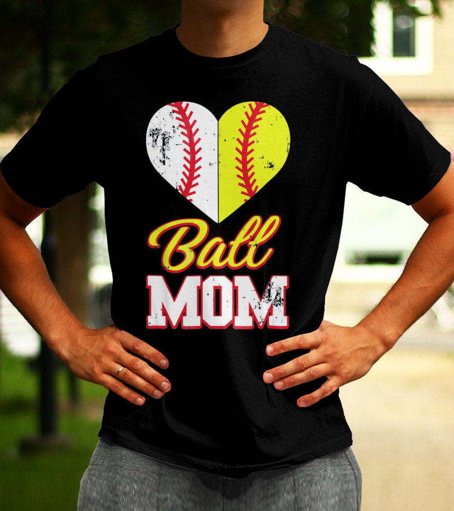 Funny Softball Mom Ball Mom Heart T-Shirt