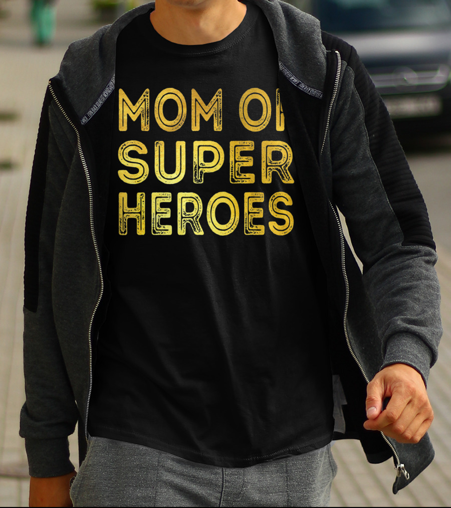Mom Of Super Heroes Gold Text T-Shirt