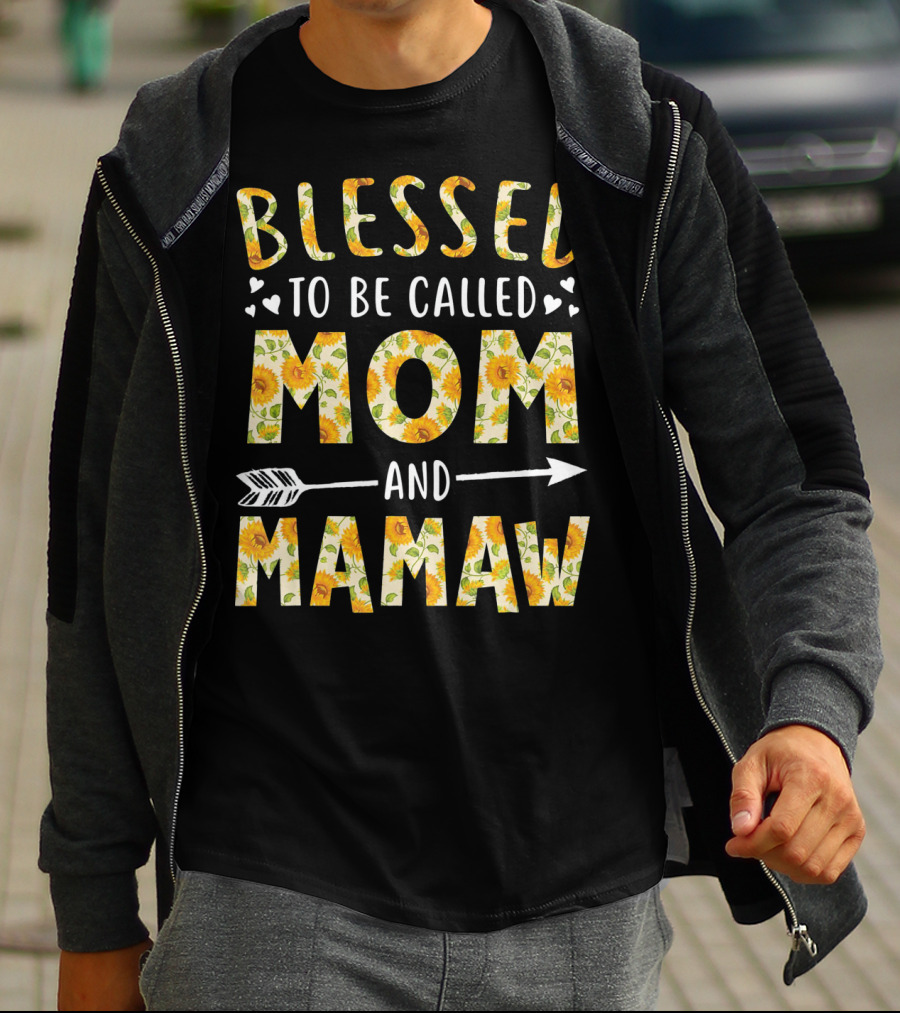 Blessed To Be Called Mom And Mamaw Sunflower Heart Arrow T-Shirt