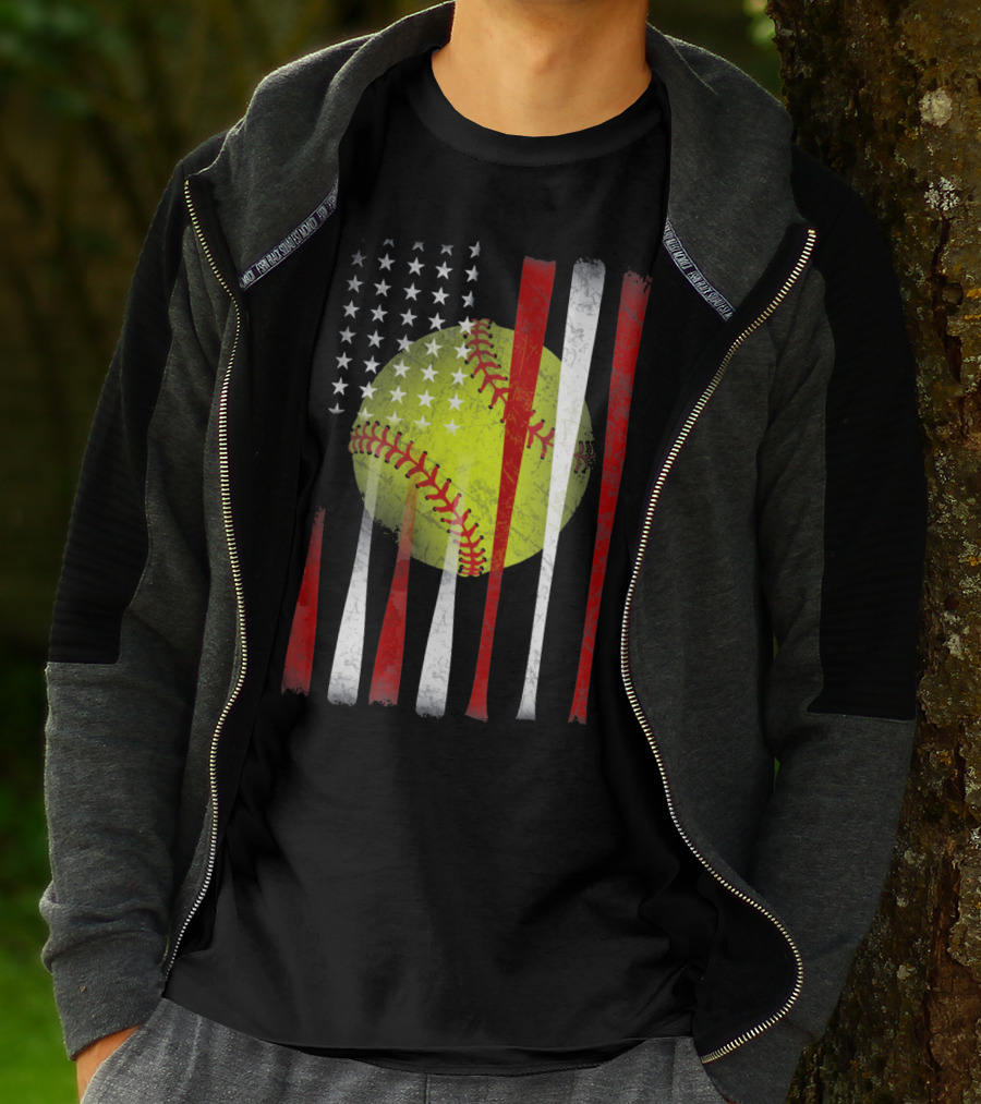 American Flag Vintage Softball Bats Stars Baseball T-Shirt