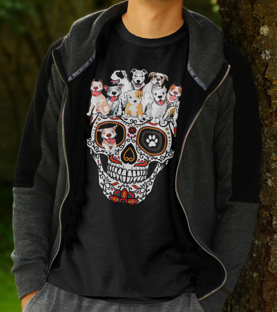 Pitbull Mom Sugar Skull Funny Canine Compilation T-Shirt