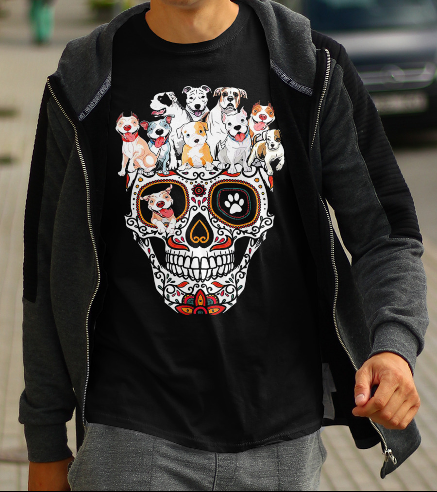 Pitbull Mom Sugar Skull Funny Canine Compilation T-Shirt
