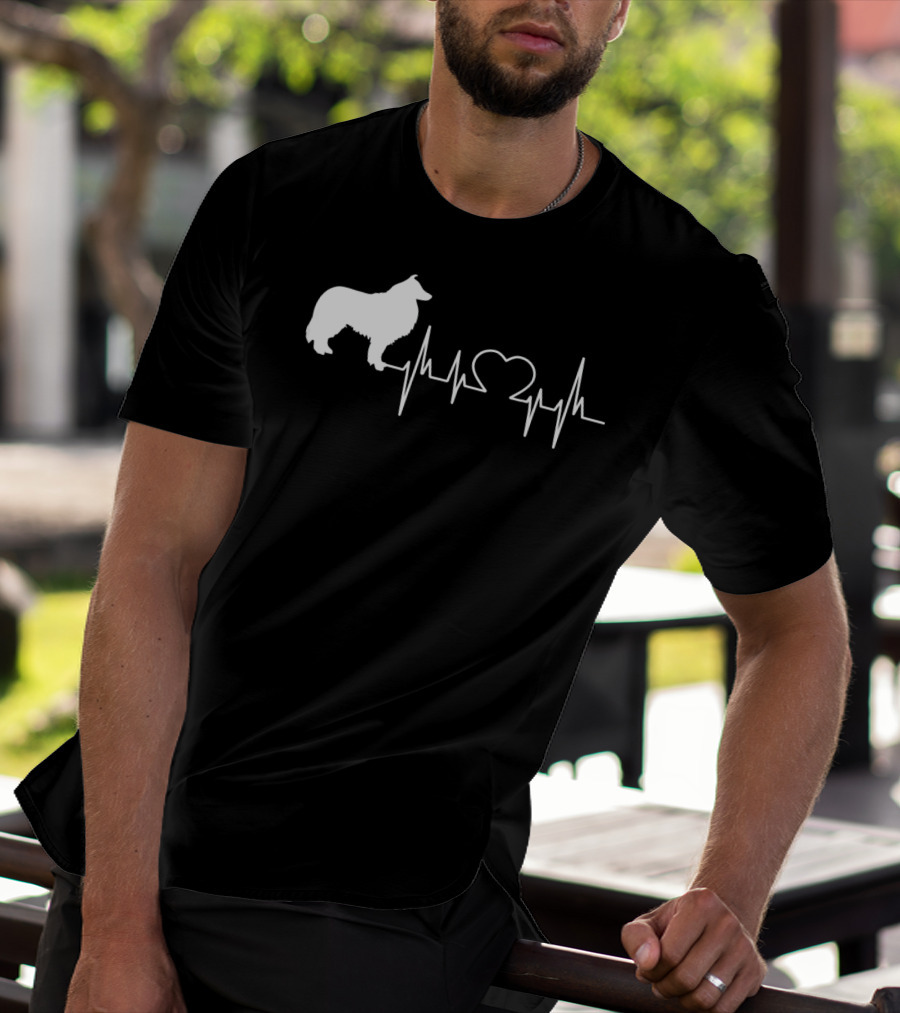 Rough Collie Dad Heartbeat With Heart Outline T-Shirt