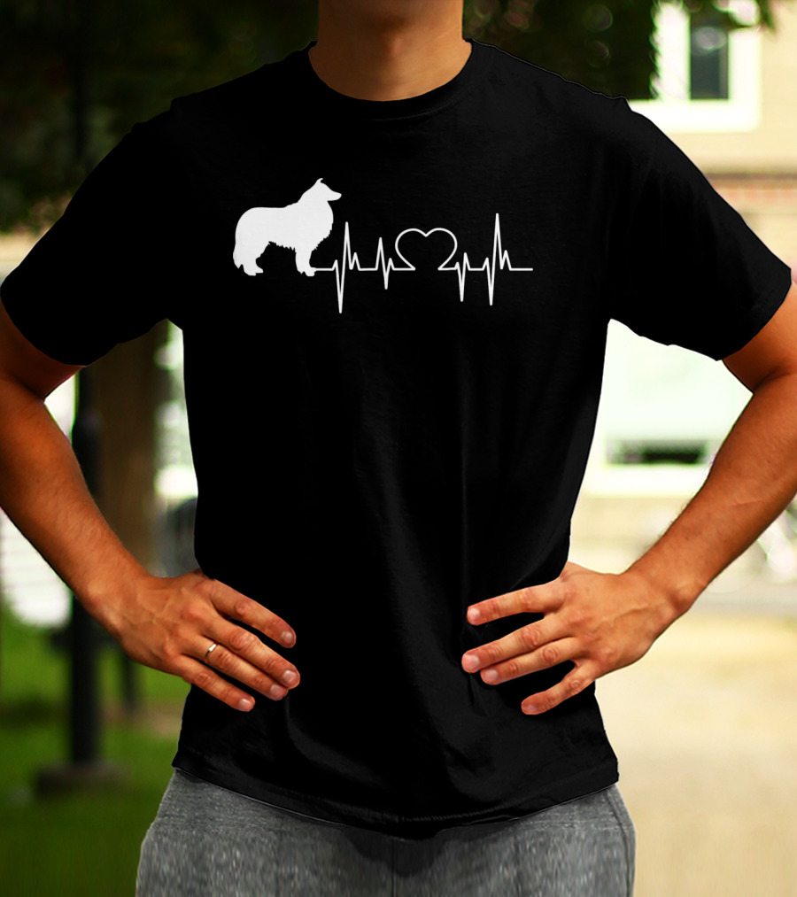 Rough Collie Dad Heartbeat With Heart Outline T-Shirt