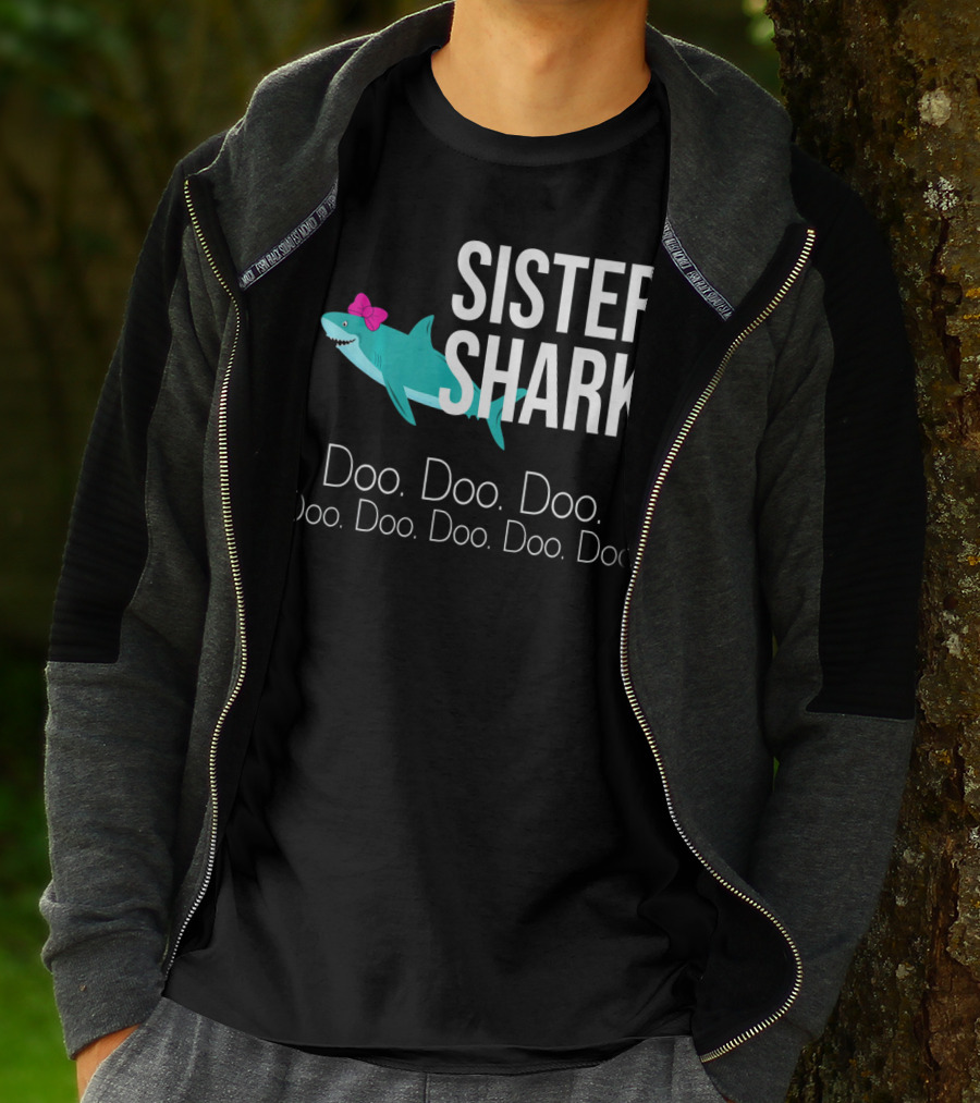 Sister Shark Doo Doo Doo Bow Pink T-Shirt