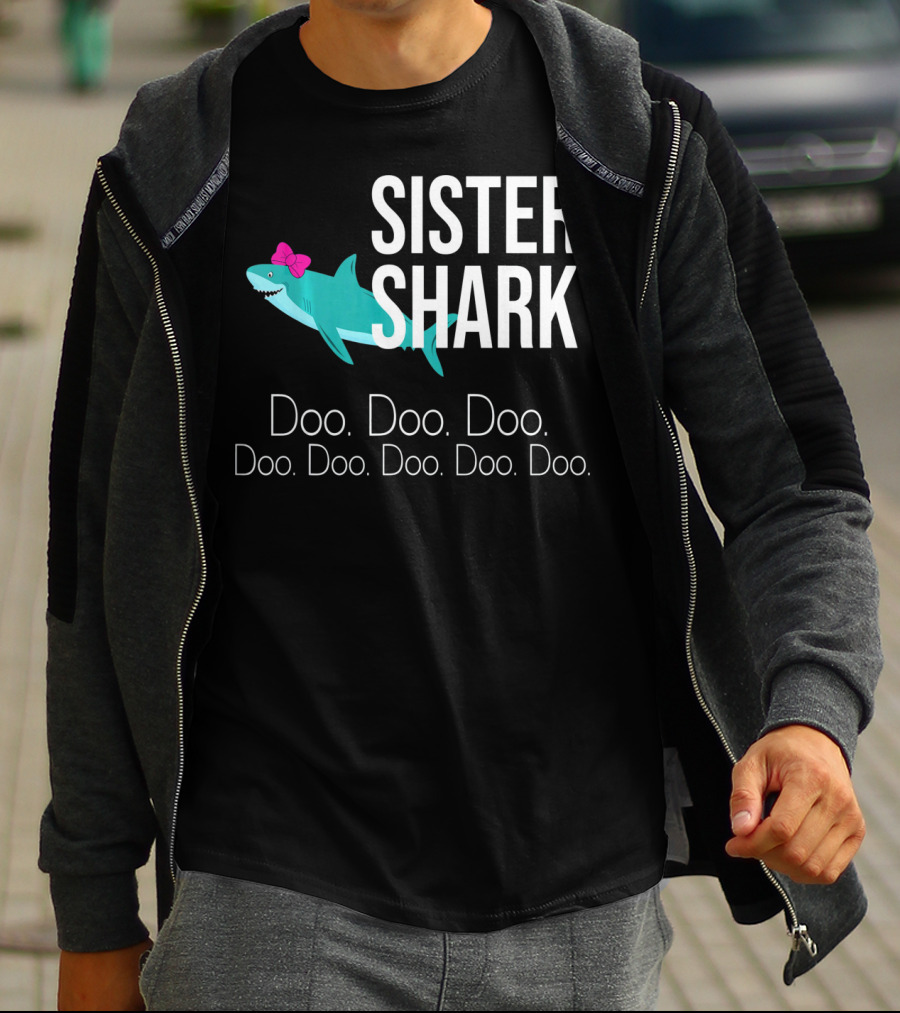 Sister Shark Doo Doo Doo Bow Pink T-Shirt