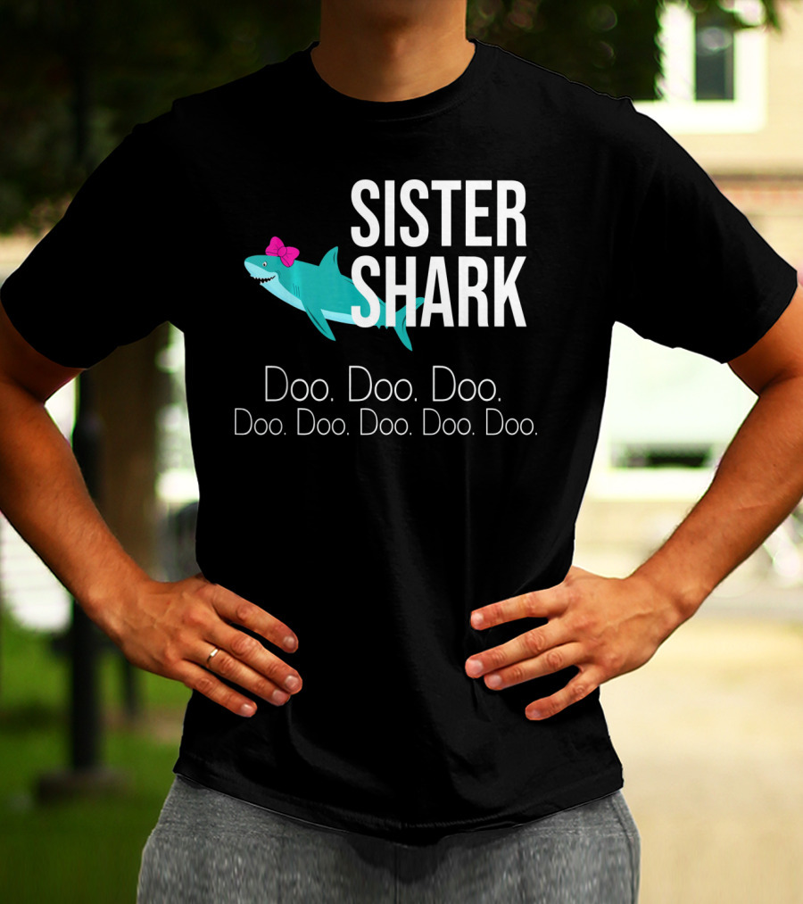 Sister Shark Doo Doo Doo Bow Pink T-Shirt