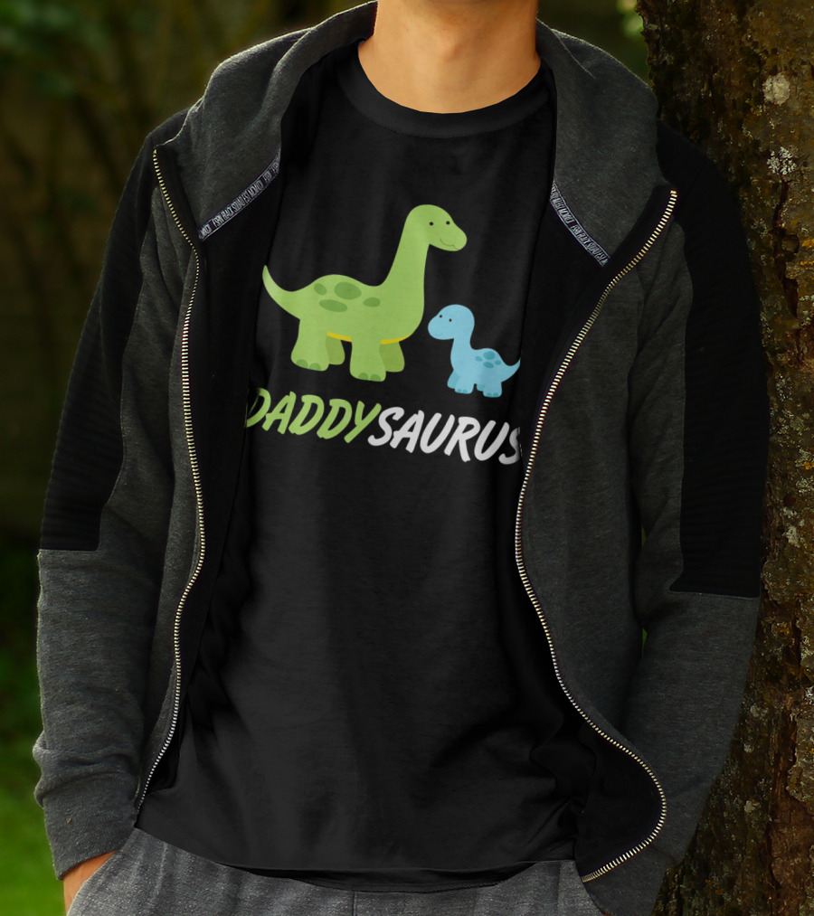 Daddysaurus Cute Sweet Daddy Family With Green Blue Dinosaurs T-Shirt