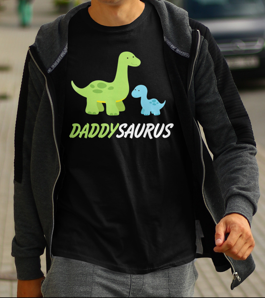 Daddysaurus Cute Sweet Daddy Family With Green Blue Dinosaurs T-Shirt