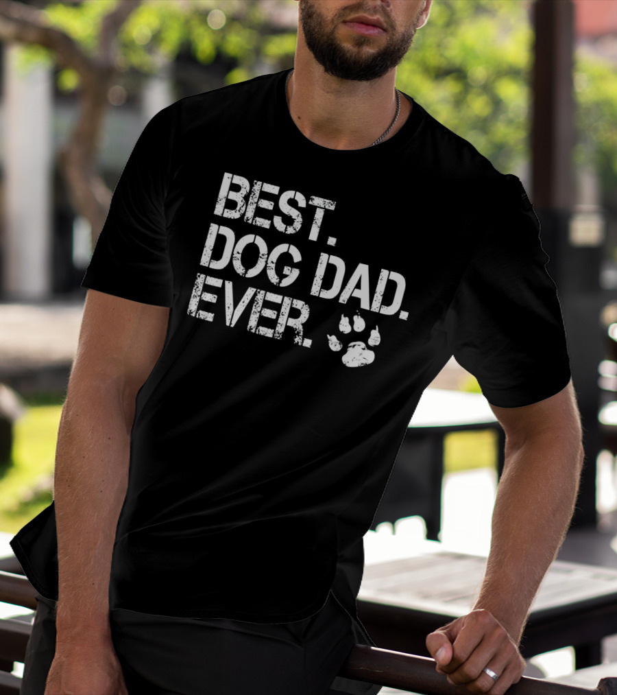 Mens Quote Best Dog Dad Ever With Paw Prints T-Shirt