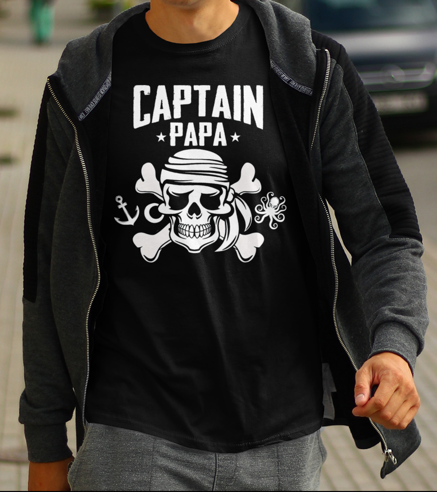 Captain Papa Funny Pirate Dad Skull And Crossbones Anchor Octopus T-Shirt