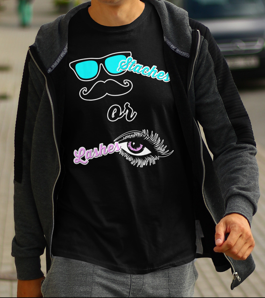 Staches Or Lashes Gender Reveal Sunglasses Mustache Eyelash Eye T-Shirt