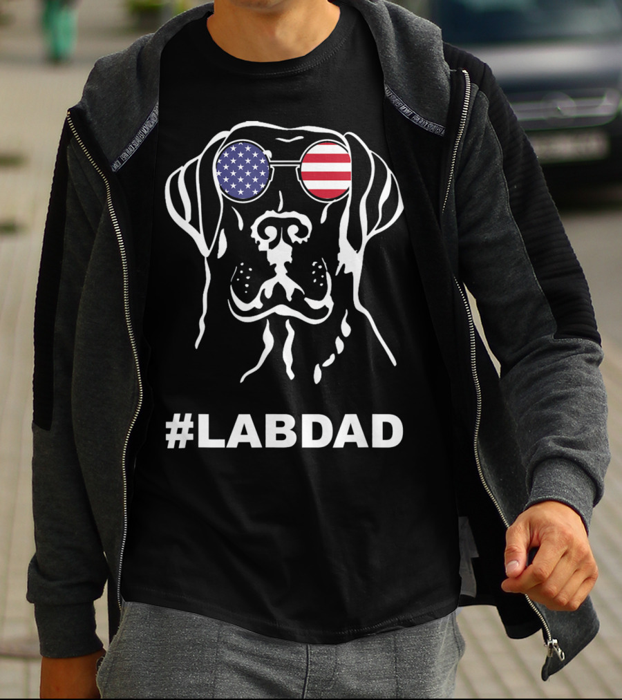 LabDad American Flag Sunglasses Dog T-Shirt