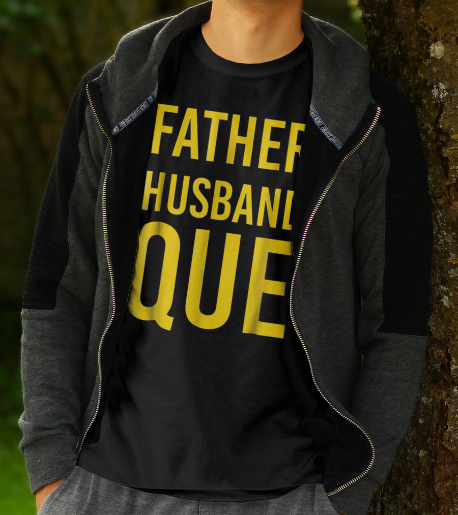 Father Husband Que Fraternity Bold Yellow Lettering T-Shirt